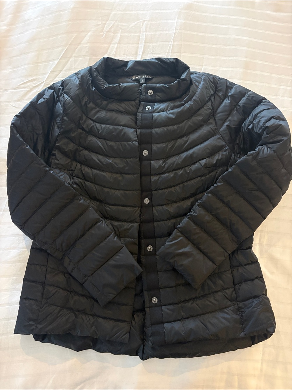 Athleta Black Quilted Button-Front Puffer Jacket